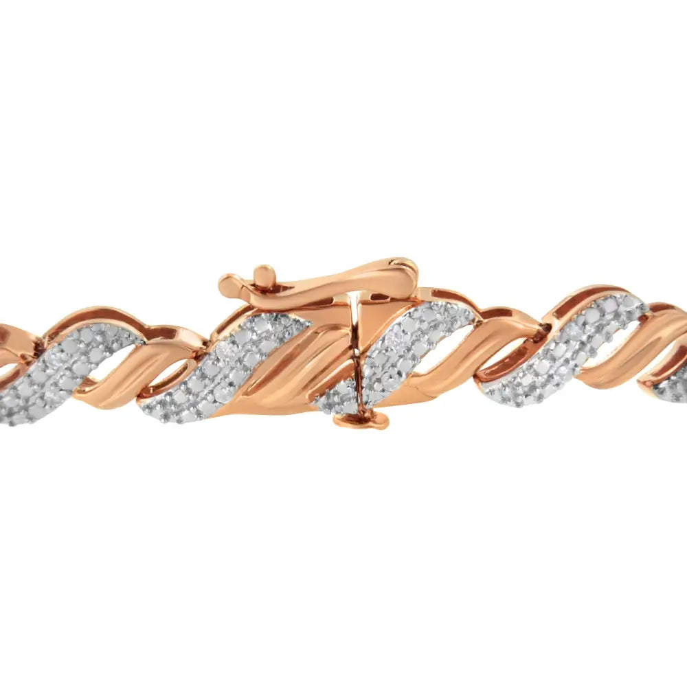 10k Rose Gold Plated.925 Sterling Silver 1/4 Cttw Prong Set Round-cut Diamond ?S’ Link Bracelet (i-j I2-i3) - Size