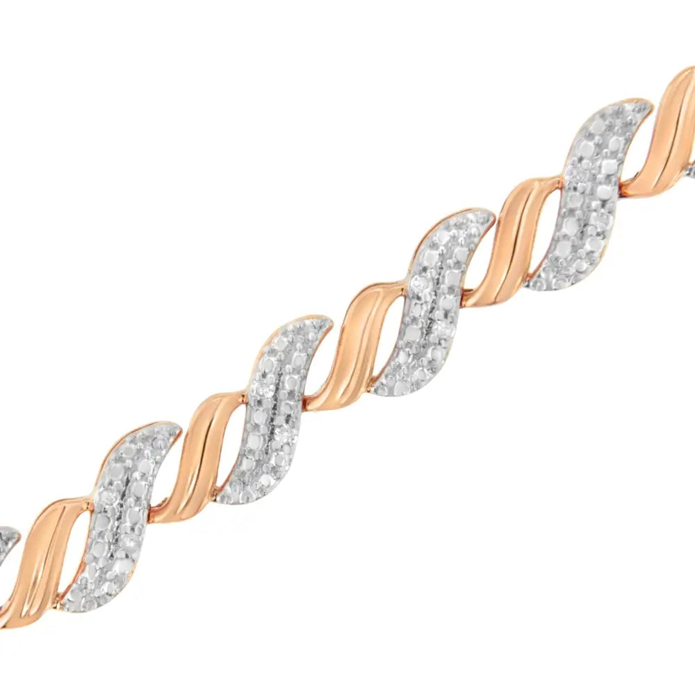 10k Rose Gold Plated.925 Sterling Silver 1/4 Cttw Prong Set Round-cut Diamond ?S’ Link Bracelet (i-j I2-i3) - Size