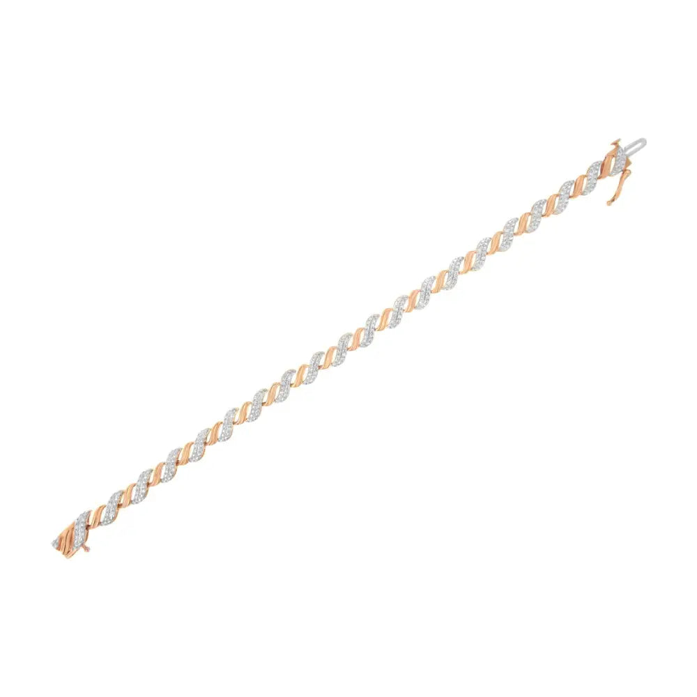 10k Rose Gold Plated.925 Sterling Silver 1/4 Cttw Prong Set Round-cut Diamond ?S’ Link Bracelet (i-j I2-i3) - Size