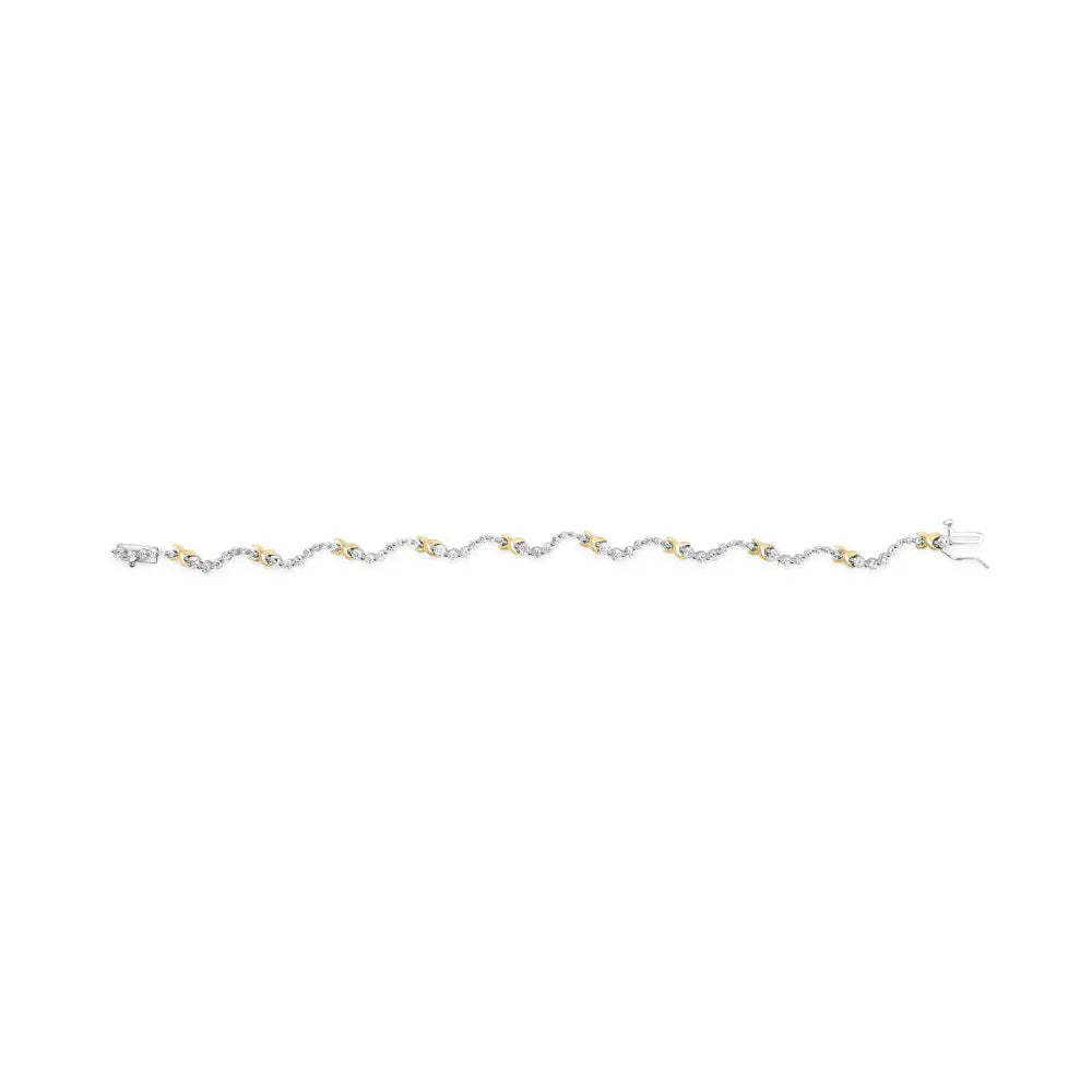 10k Two-tone 2.00 Cttw Diamond ?X’ and Wave Link Bracelet (h-i Color I1-i2 Clarity) - 7’’ Inches - Fine Jewelry