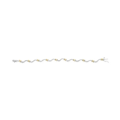 10k Two-tone 2.00 Cttw Diamond ?X’ and Wave Link Bracelet (h-i Color I1-i2 Clarity) - 7’’ Inches - Fine Jewelry