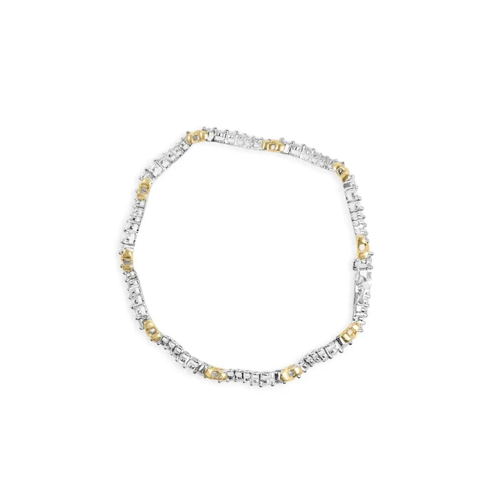 10k Two-tone 2.00 Cttw Diamond ?X’ and Wave Link Bracelet (h-i Color I1-i2 Clarity) - 7’’ Inches - Fine Jewelry