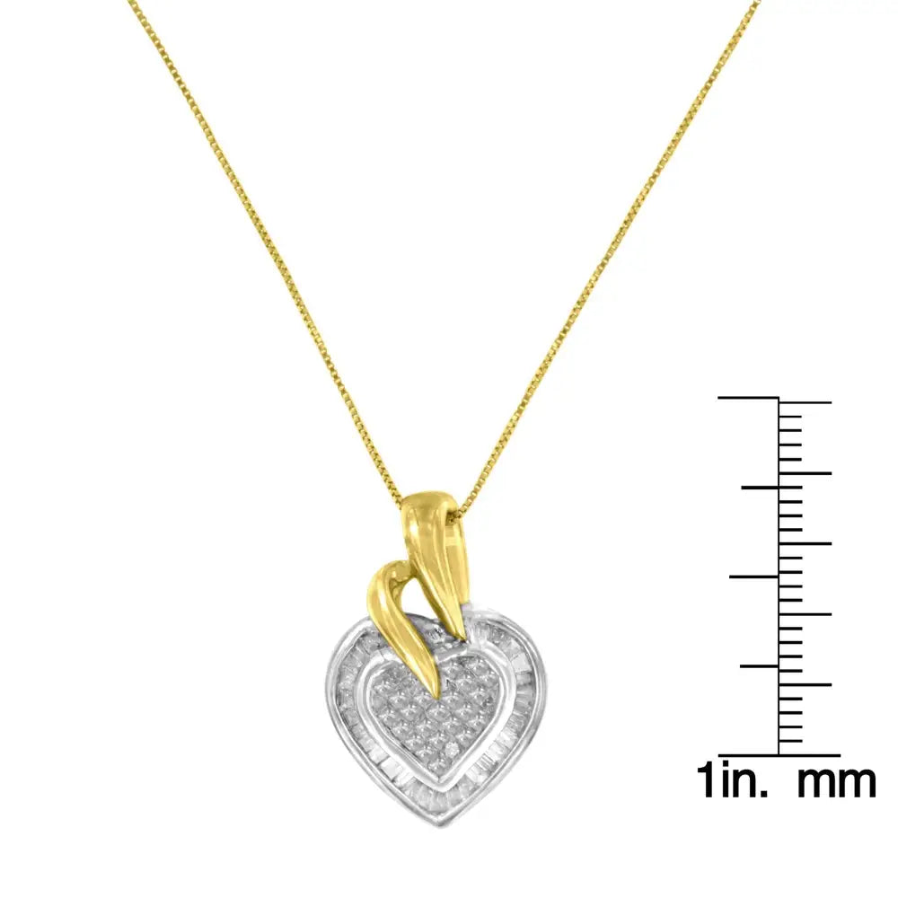 10k Two-tone Baguette and Princess Cut Diamond Love is Golden Halo Pendant Necklace (1/2 Cttw H-i Color I1-i2 Clarity)