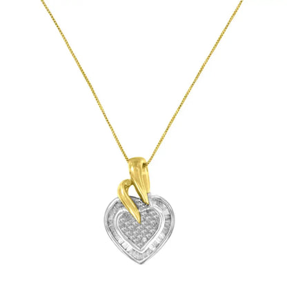 10k Two-tone Baguette and Princess Cut Diamond Love is Golden Halo Pendant Necklace (1/2 Cttw H-i Color I1-i2 Clarity)