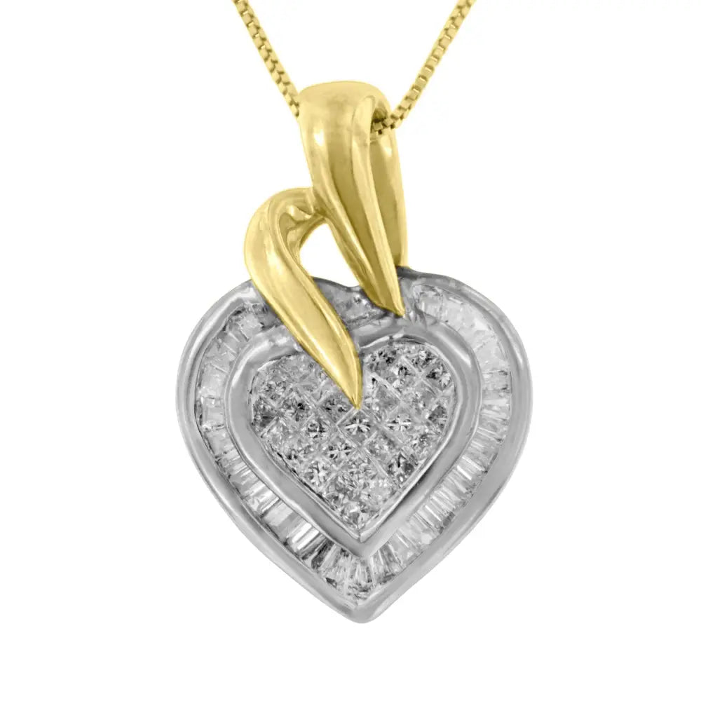 10k Two-tone Baguette and Princess Cut Diamond Love is Golden Halo Pendant Necklace (1/2 Cttw H-i Color I1-i2 Clarity)