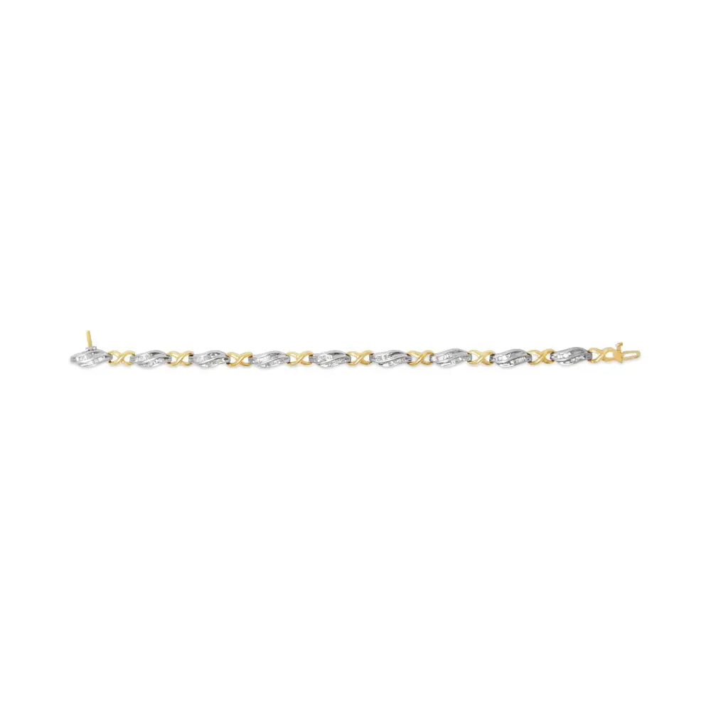 10k Two Tone Gold 1.00 Cttw Channel Set Baguette Diamond Chevron Wave Link 7’’ Bracelet (i-j Color I2-i3 Clarity)