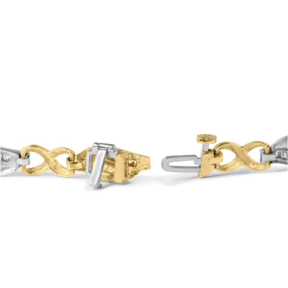 10k Two Tone Gold 1.00 Cttw Channel Set Baguette Diamond Chevron Wave Link 7’’ Bracelet (i-j Color I2-i3 Clarity)