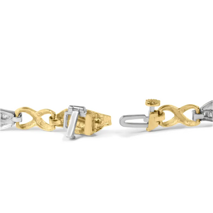 10k Two Tone Gold 1.00 Cttw Channel Set Baguette Diamond Chevron Wave Link 7’’ Bracelet (i-j Color I2-i3 Clarity)