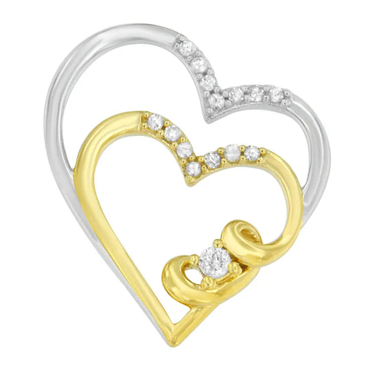 10k Two Tone Gold 1/10 Cttw Round Cut Diamond Love’s Embrace Pendant Necklace. (i-j I2-i3) - Fine Jewelry us Direct