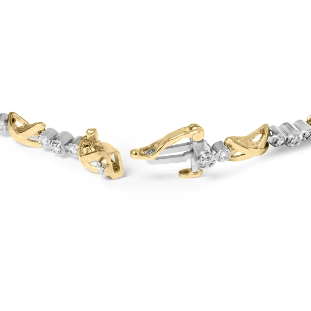 10k Two-tone Gold 1/2 Cttw Diamond Alternating 3 Stone and X-link 7’’ Bracelet (i-j Color I2-i3 Clarity) - Fine