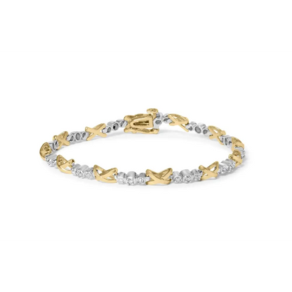 10k Two-tone Gold 1/2 Cttw Diamond Alternating 3 Stone and X-link 7’’ Bracelet (i-j Color I2-i3 Clarity) - Fine