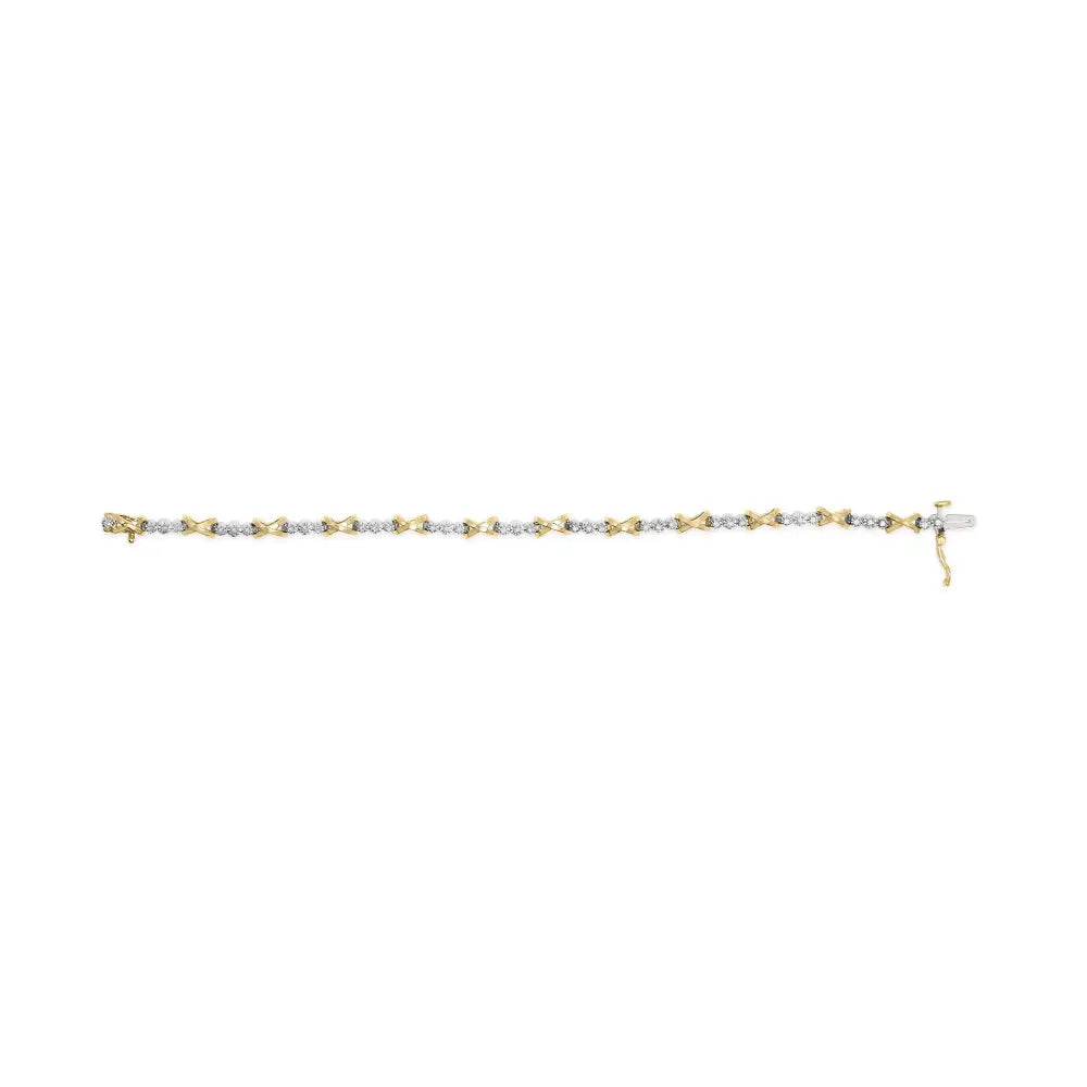 10k Two-tone Gold 1/2 Cttw Diamond Alternating 3 Stone and X-link 7’’ Bracelet (i-j Color I2-i3 Clarity) - Fine