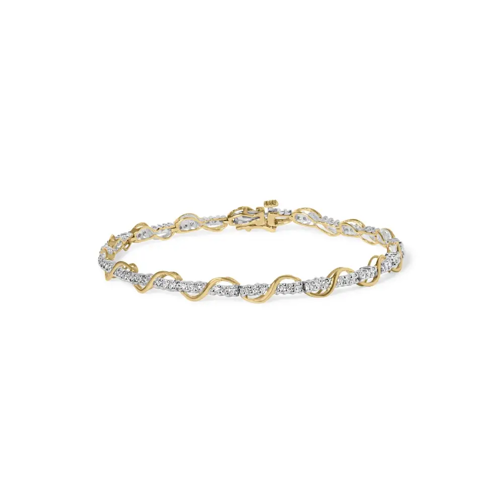 10k Two-tone Gold 1/2 Cttw Diamond Spiral Over Link Bracelet (i-j Color I2-i3 Clarity) 7’’ Inches - Fine Jewelry