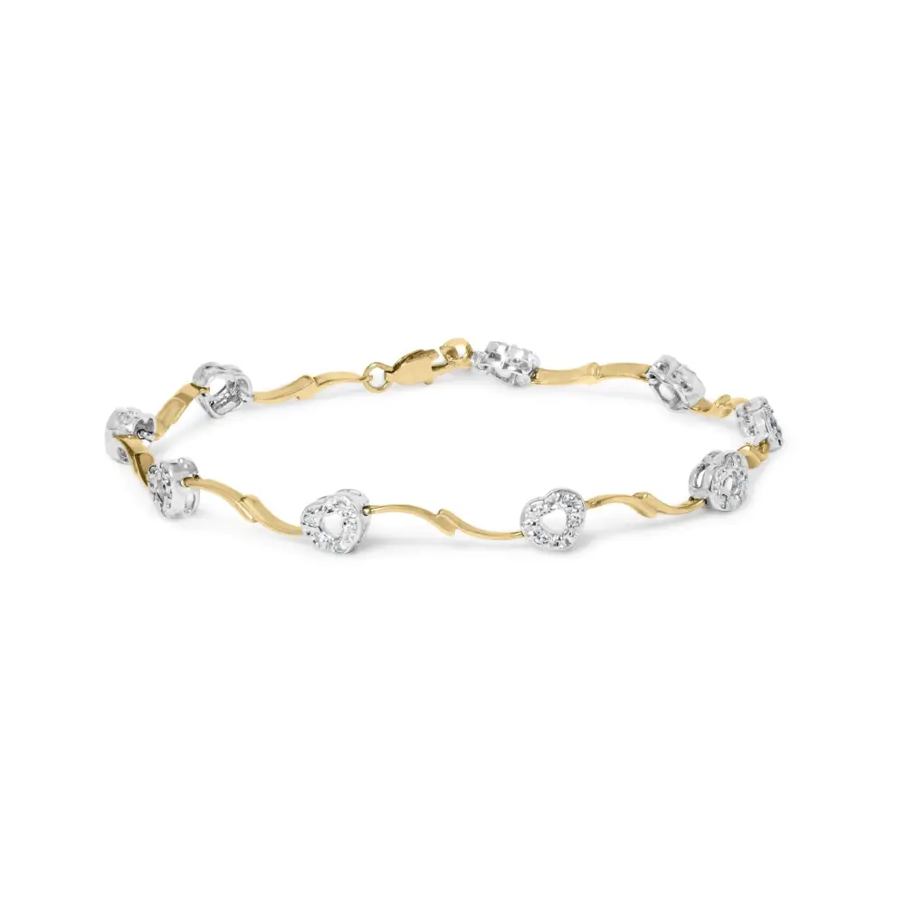 10k Two-tone Gold 1/3 Cttw Diamond Pave Set Heart S-link 7.25’’ Bracelet (i-j Color I2-i3 Clarity) - Fine Jewelry