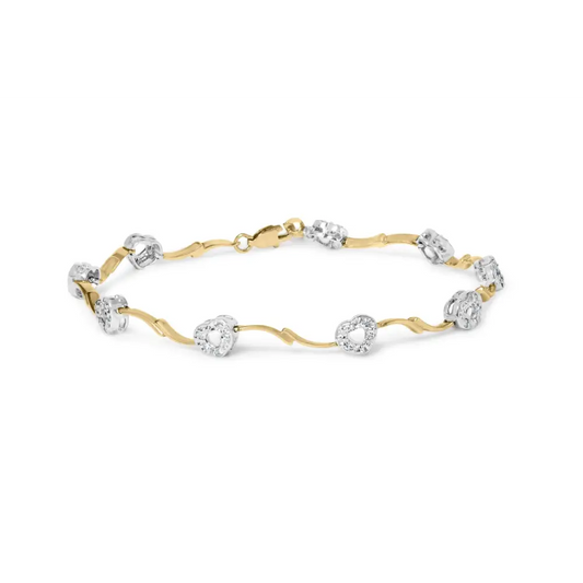 10k Two-tone Gold 1/3 Cttw Diamond Pave Set Heart S-link 7.25’’ Bracelet (i-j Color I2-i3 Clarity) - Fine Jewelry