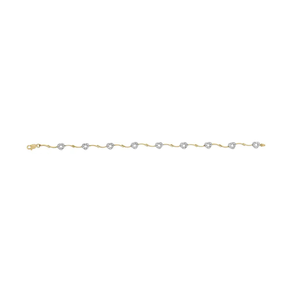 10k Two-tone Gold 1/3 Cttw Diamond Pave Set Heart S-link 7.25’’ Bracelet (i-j Color I2-i3 Clarity) - Fine Jewelry