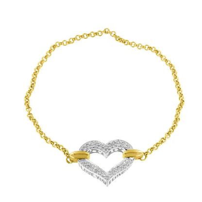 10k Two Tone Gold 1/4 Cttw Diamond Encrusted Heart Charm 7’’ Bracelet (h-i Color I1-i2 Clarity) - Fine Jewelry us Direct