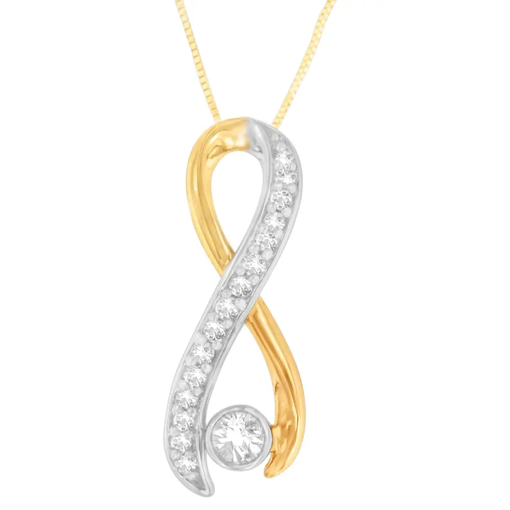 10k Two-tone Gold 1/5 Cttw Diamond Radiant Ribbon Pendant Necklace (h-i I1-i2) - Fine Jewelry us Direct