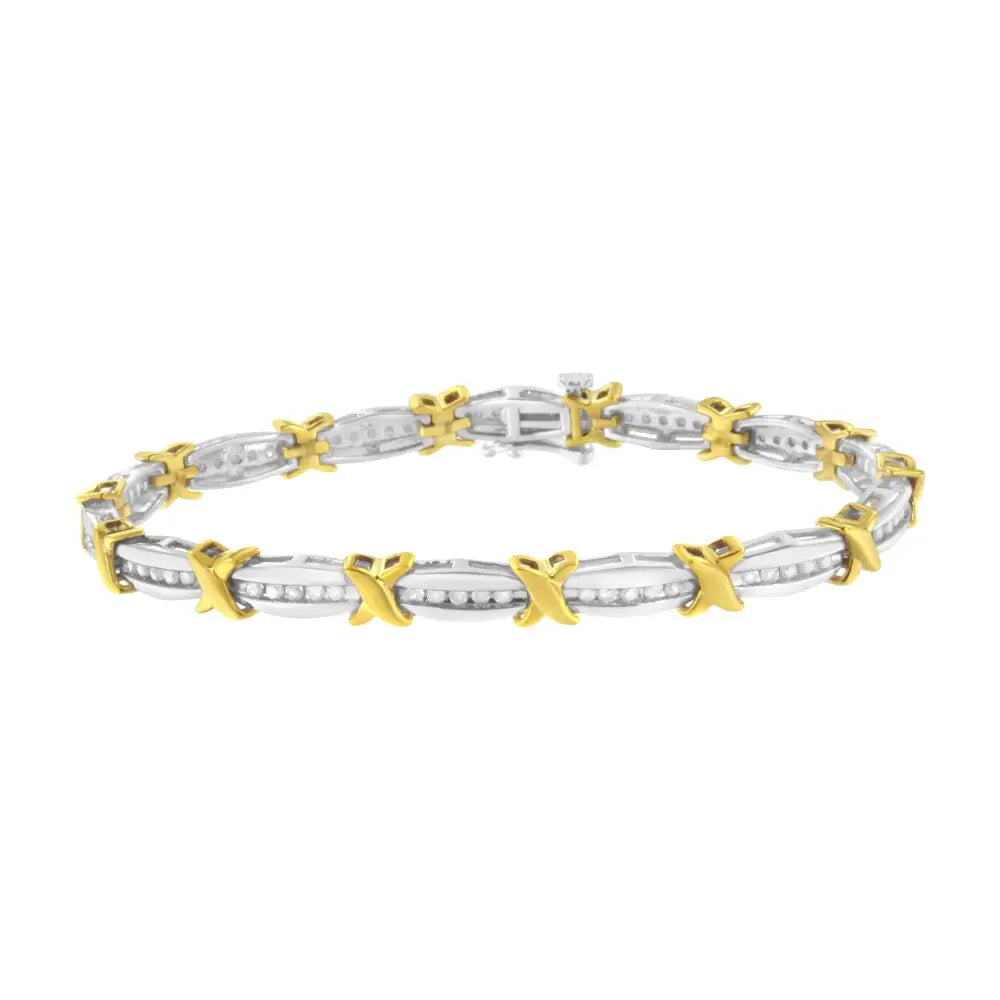 10k Two-tone Gold Channel Set Diamond X-link Bracelet (1 Cttw I-j Color I2-i3 Clarity) - Fine Jewelry us Direct