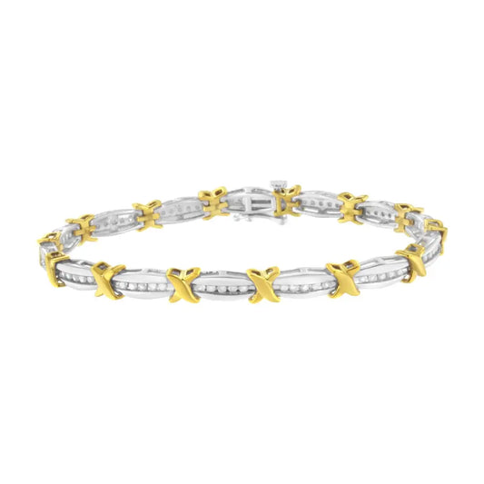 10k Two-tone Gold Channel Set Diamond X-link Bracelet (1 Cttw I-j Color I2-i3 Clarity) - Fine Jewelry us Direct