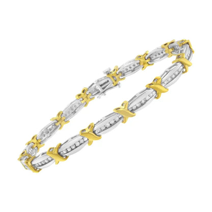 10k Two-tone Gold Channel Set Diamond X-link Bracelet (1 Cttw I-j Color I2-i3 Clarity) - Fine Jewelry us Direct