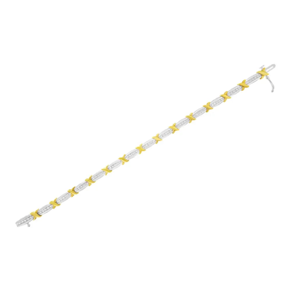 10k Two-tone Gold Channel Set Diamond X-link Bracelet (1 Cttw I-j Color I2-i3 Clarity) - Fine Jewelry us Direct