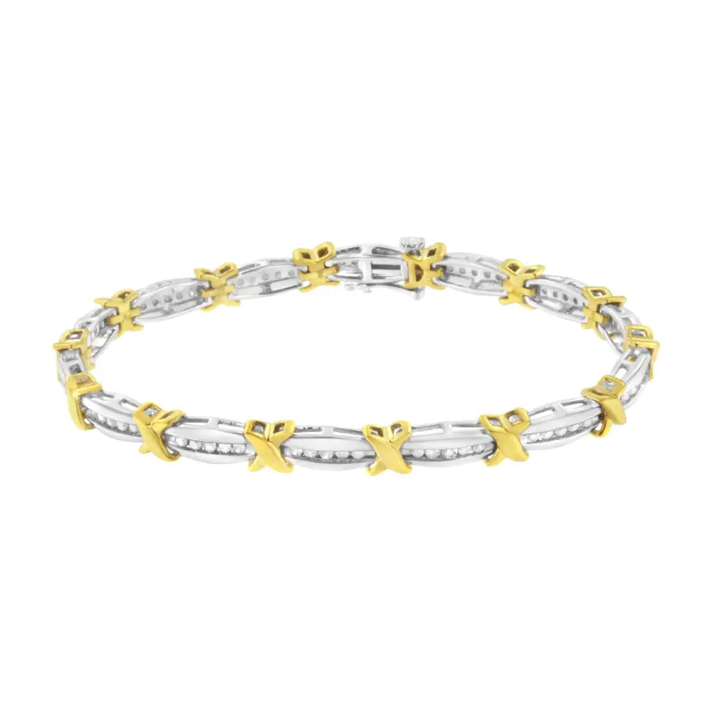 10k Two-tone Gold Channel Set Diamond X-link Bracelet (1 Cttw I-j Color I2-i3 Clarity) - Fine Jewelry us Direct