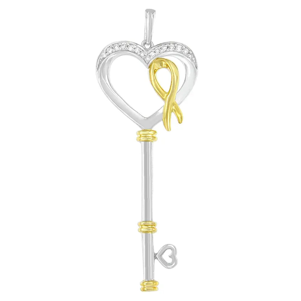 10k Two-tone Gold-plated Sterling Silver 1/10 Ct Tdw Round Cut Diamond Key to my Heart Pendant Necklace (h-i I1-i2)