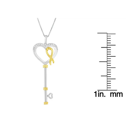 10k Two-tone Gold-plated Sterling Silver 1/10 Ct Tdw Round Cut Diamond Key to my Heart Pendant Necklace (h-i I1-i2)