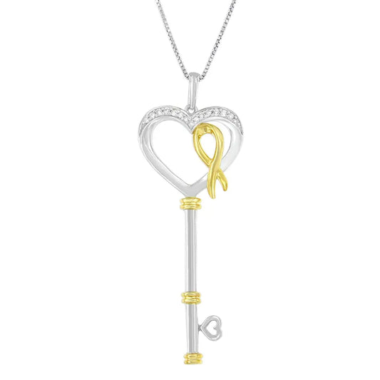 10k Two-tone Gold-plated Sterling Silver 1/10 Ct Tdw Round Cut Diamond Key to my Heart Pendant Necklace (h-i I1-i2)