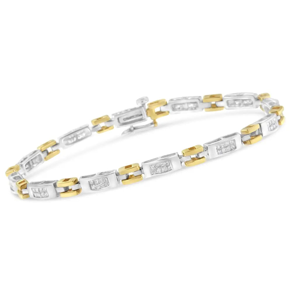 10k Two-tone Gold Princess Cut Diamond Geo Link Bracelet (1.00 Cttw H-i Color Si1-si2 Clarity) - Fine Jewelry us Direct