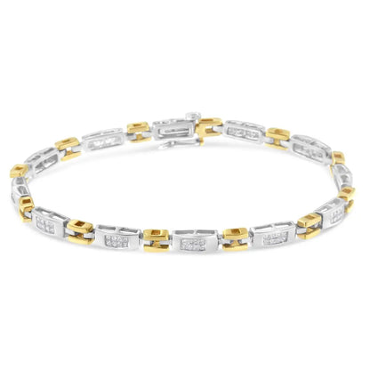 10k Two-tone Gold Princess Cut Diamond Geo Link Bracelet (1.00 Cttw H-i Color Si1-si2 Clarity) - Fine Jewelry us Direct