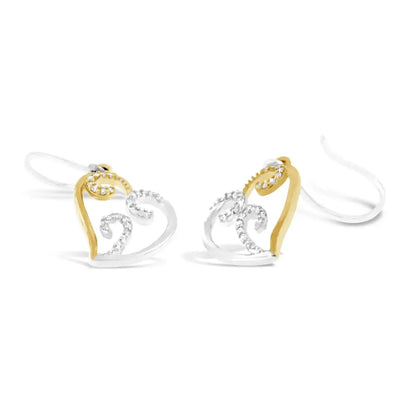 10k Two-tone Gold Round Diamond Heart Dangle Earrings (1/4 Cttw I-j Color I2-i3 Clarity) - Fine Jewelry us Direct