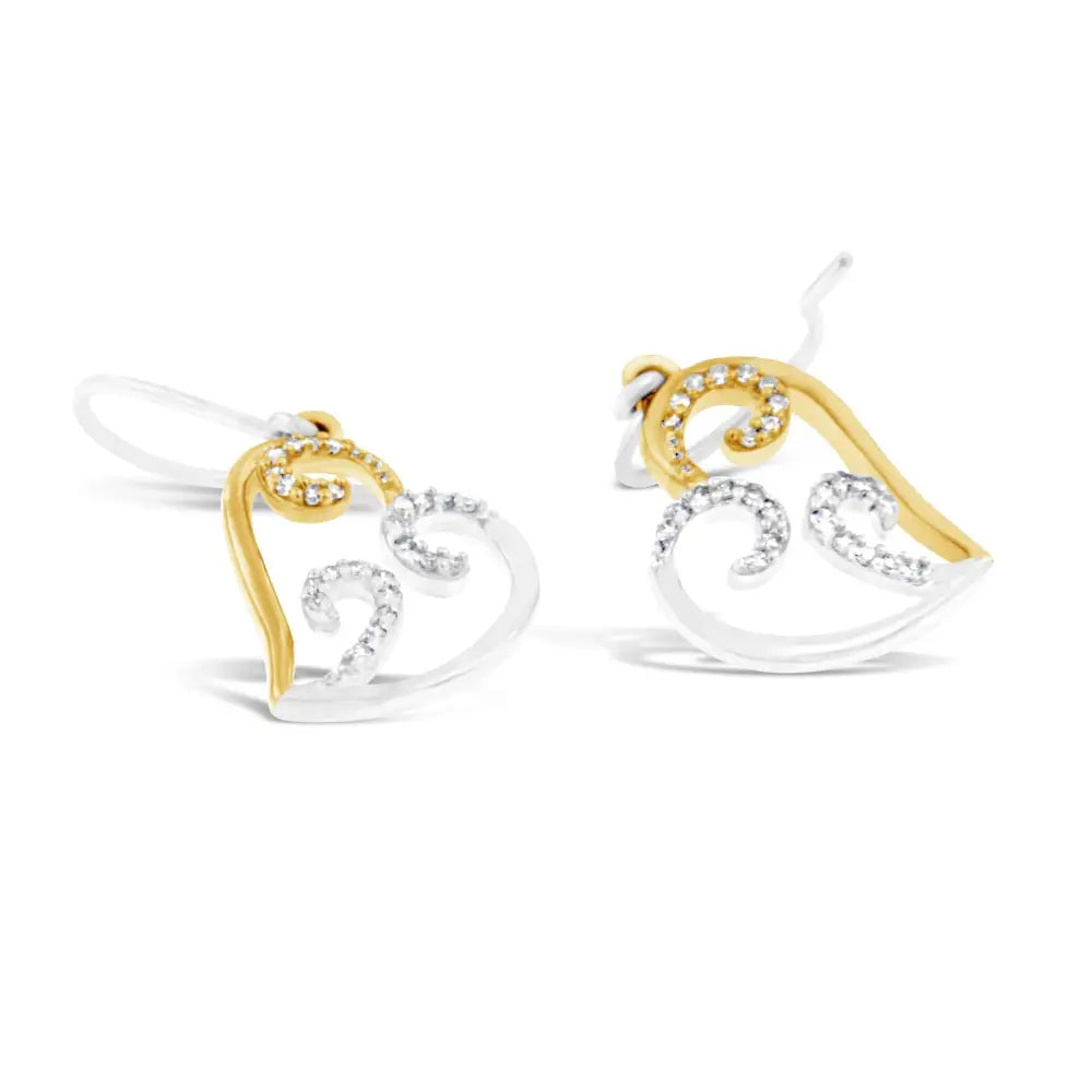 10k Two-tone Gold Round Diamond Heart Dangle Earrings (1/4 Cttw I-j Color I2-i3 Clarity) - Fine Jewelry us Direct