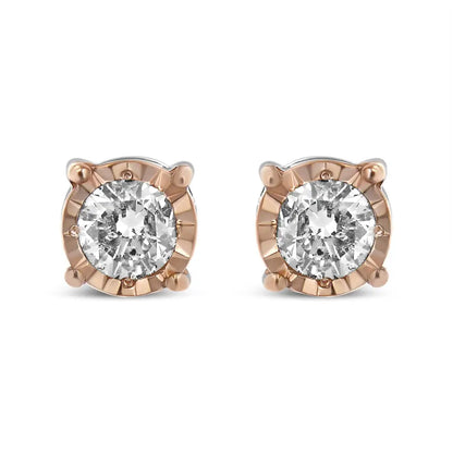 10k Two-tone Yellow & White Gold Over.925 Sterling Silver 0.40 Cttw Round Diamond Miracle-set Stud Earrings (k-l Color