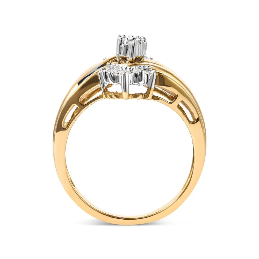 10k Two-toned Baguette-cut Composite Pear Head Diamond Ring | Size 7