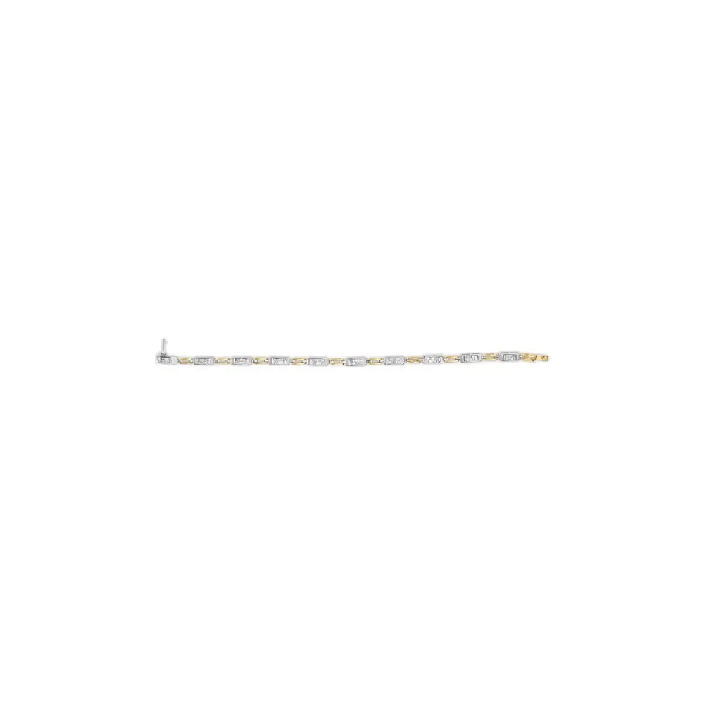 10k Two-toned Gold 1.00 Cttw Invisible Set Princess Diamond Channel Link 7’’ Tennis Bracelet (h-i Color Si1-si2