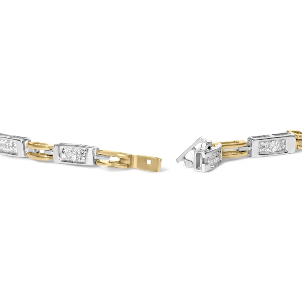 10k Two-toned Gold 1.00 Cttw Invisible Set Princess Diamond Channel Link 7’’ Tennis Bracelet (h-i Color Si1-si2