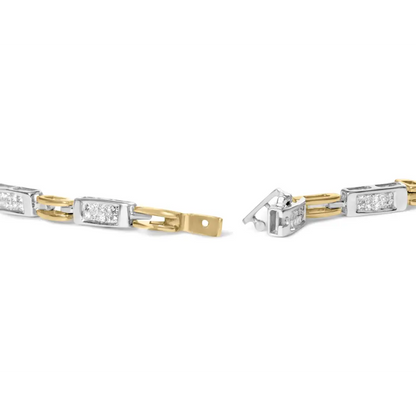 10k Two-toned Gold 1.00 Cttw Invisible Set Princess Diamond Channel Link 7’’ Tennis Bracelet (h-i Color Si1-si2