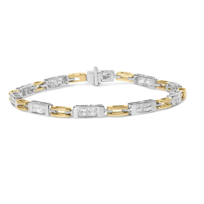 10k Two-toned Gold 1.00 Cttw Invisible Set Princess Diamond Channel Link 7’’ Tennis Bracelet (h-i Color Si1-si2