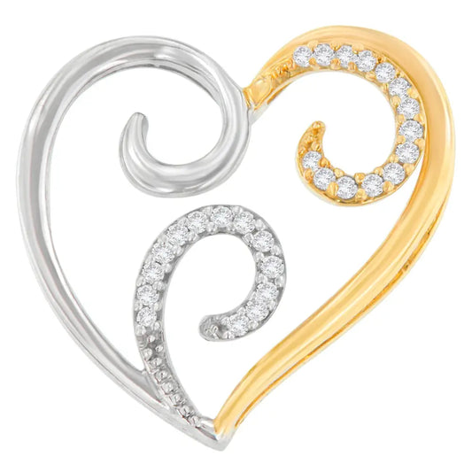 10k Two-toned Gold 1/10 Cttw Round Cut Diamond Swirl Heart Accent Pendant Necklace (h-i I1-i2) - Fine Jewelry us Direct