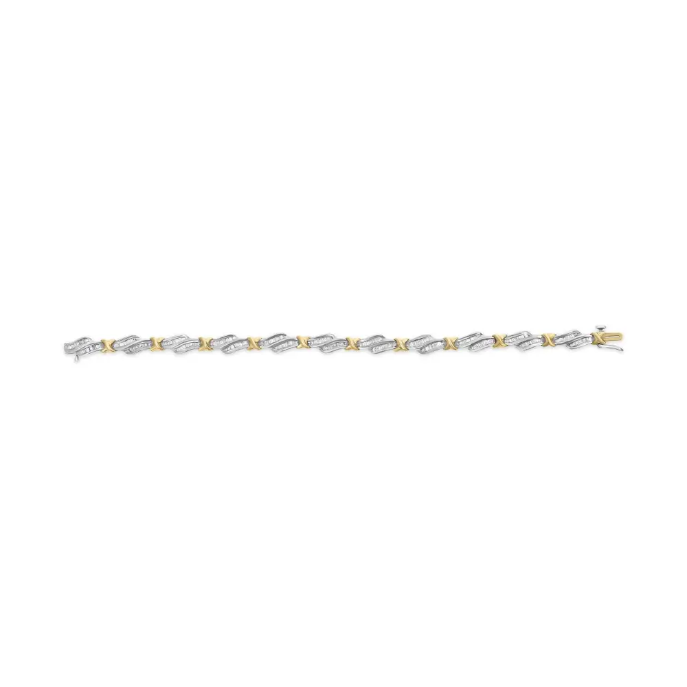 10k Two-toned Gold 2.00 Cttw Channel Set Baguette-diamond Weave and ?X’ Spiral Link Bracelet (h-i Color I1-i2