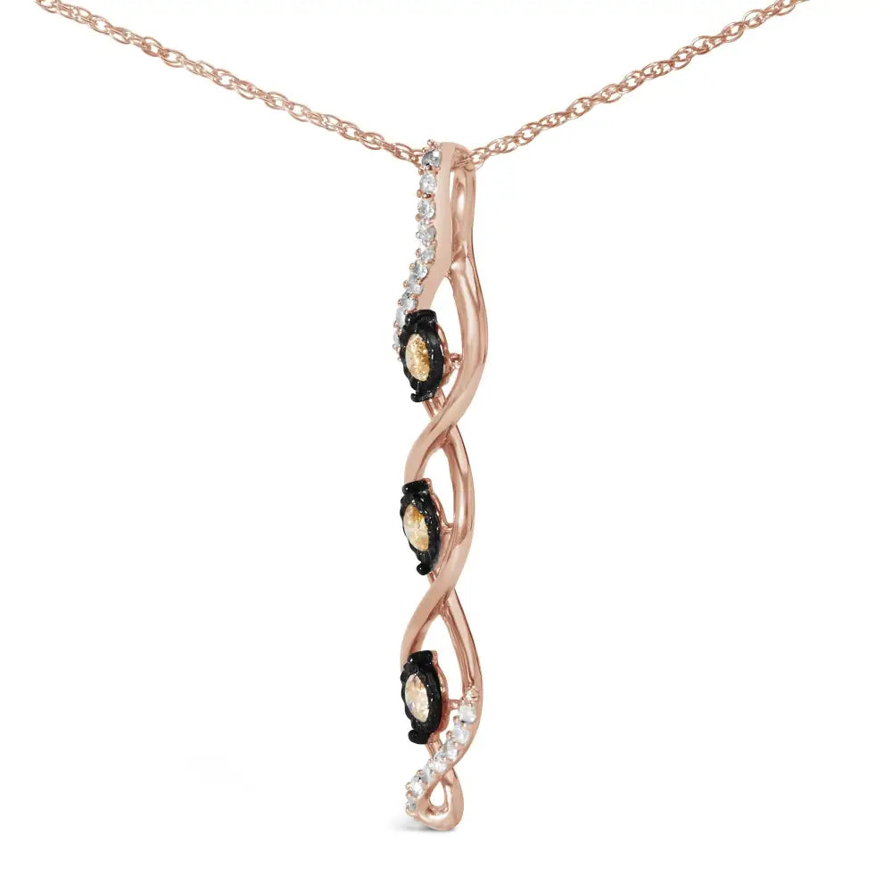 10k Two Toned Gold Plated.925 Sterling Silver 1/2 Cttw Round Diamond Twisted 18’’ Pendant Necklace (champagne Color