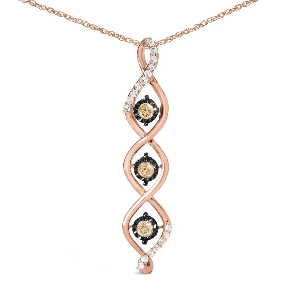 10k Two Toned Gold Plated.925 Sterling Silver 1/2 Cttw Round Diamond Twisted 18’’ Pendant Necklace (champagne Color