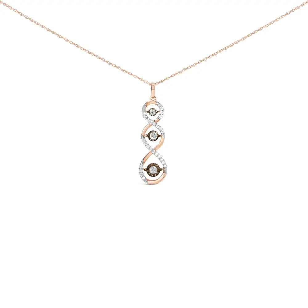 10k Two Toned Gold Plated.925 Sterling Silver 1/2 Cttw Round Diamond Twisted 18’’ Pendant Necklace (champagne Color