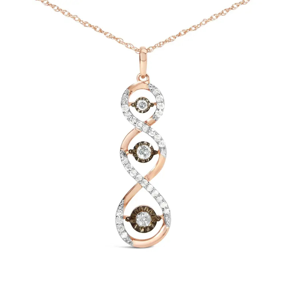 10k Two Toned Gold Plated.925 Sterling Silver 1/2 Cttw Round Diamond Twisted 18’’ Pendant Necklace (champagne Color