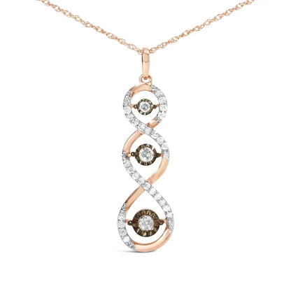 10k Two Toned Gold Plated.925 Sterling Silver 1/2 Cttw Round Diamond Twisted 18’’ Pendant Necklace (champagne Color