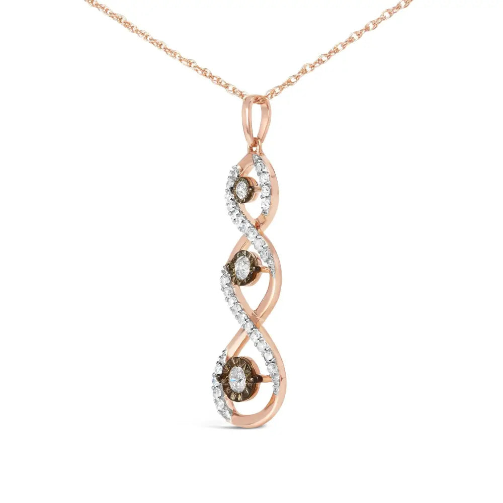 10k Two Toned Gold Plated.925 Sterling Silver 1/2 Cttw Round Diamond Twisted 18’’ Pendant Necklace (champagne Color