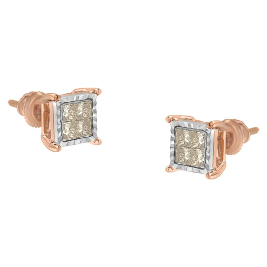 10k Two-toned Princess-cut Composite Diamond Stud Earrings (1/2 Cttw J-k Color I1-i2 Clarity) - Fine Jewelry us Direct