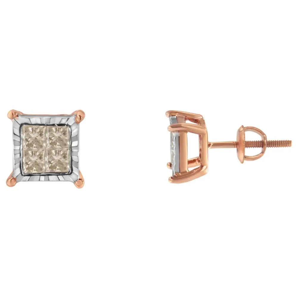 10k Two-toned Princess-cut Composite Diamond Stud Earrings (1/2 Cttw J-k Color I1-i2 Clarity) - Fine Jewelry us Direct